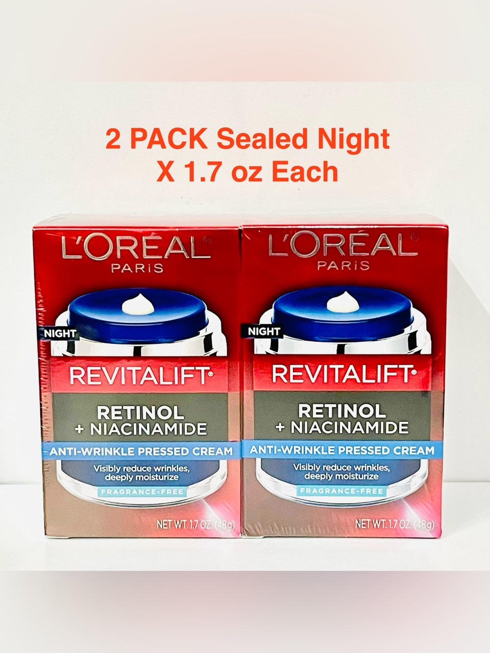 L’Oreal Revitalift Retinol + Niacinamide Night Cream Anti-Wrinkle 1.7 oz X 2PACK